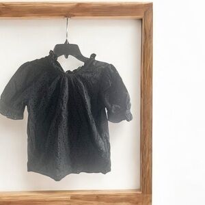 Madewell Black Eyelet Short Sleeve Blouse Ruffles Tie Back Size Xs Casual